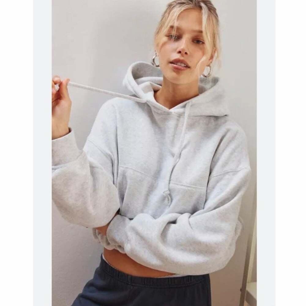 Out From Under Try Me Bubble Hoodie Sweatshirt Womenโs Medium Gray Oversized